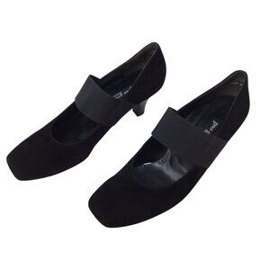 Paul Green Mary Jane Black Sz 7.5 Suede Velvet Pumps Heels Handmade Austria 2095